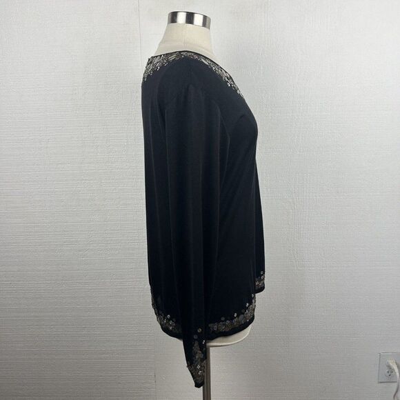 Marina Rinaldi Sweater Top M Womens Black Sequins Long Sleeves Silk Blend - Picture 2 of 12